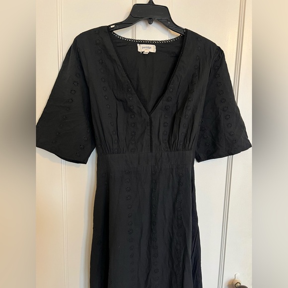 Anthropologie Porridge Black Eyelet Maxi Dress Short Sleeve Boho Cottagecore